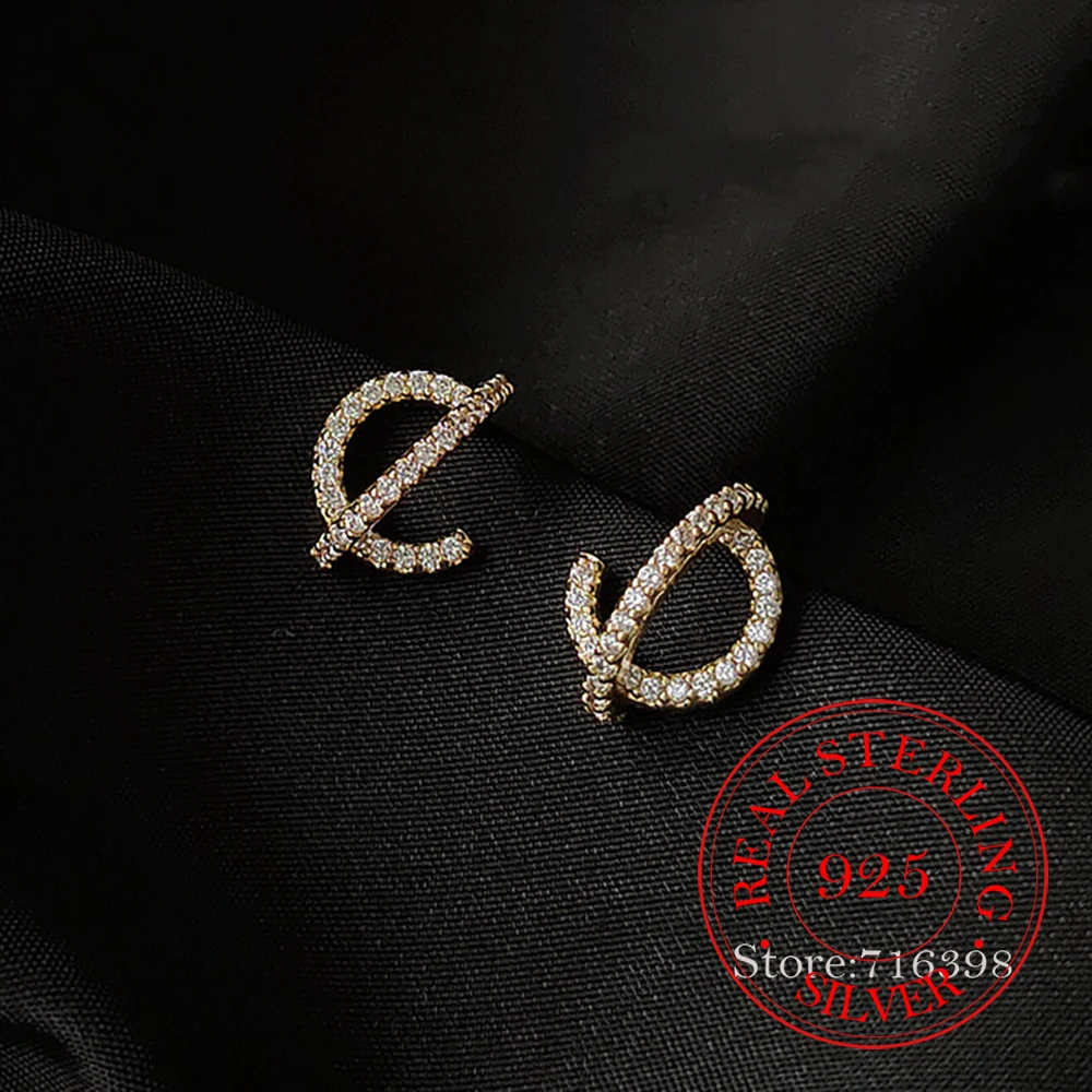 

Ювелирные изделия из стерлингового серебра 925 пробы, позолоченные 18 К кристаллические линии, геометрические серьги-гвоздики для женщин, свадебная вечеринка, подарок другу для девочек