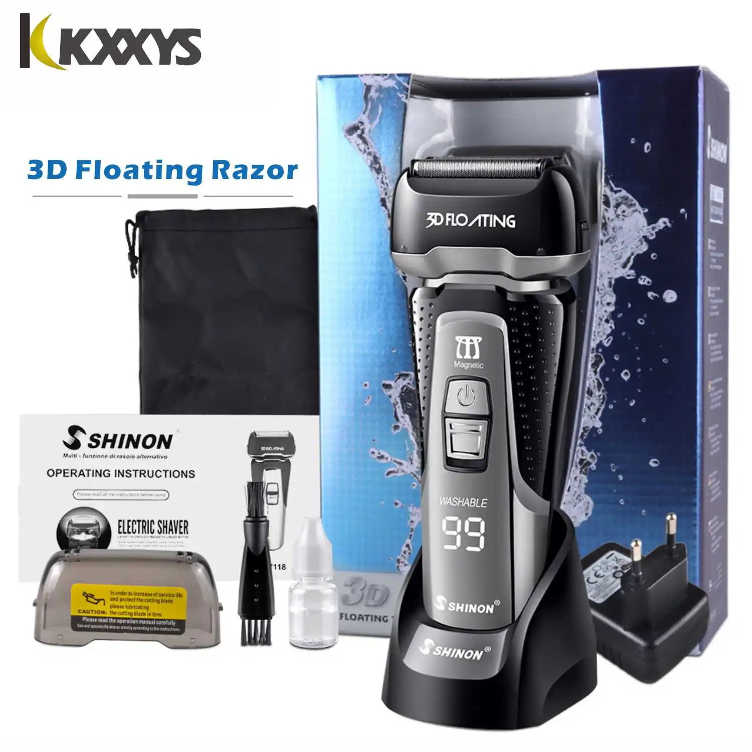 3D Floating Wet Dry Electric Shaver for Men Beard Stubble Razor LED Display Washable Facial Shaving Machine Rechargeable