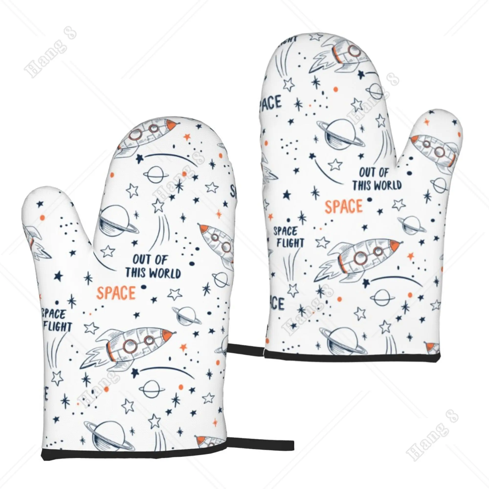 Space Rocket Planets Oven Gloves for Women Men Kids Oven Mitts Set of 2 for Cooking Baking Grilling BBQ One Size Gloves Kitchen