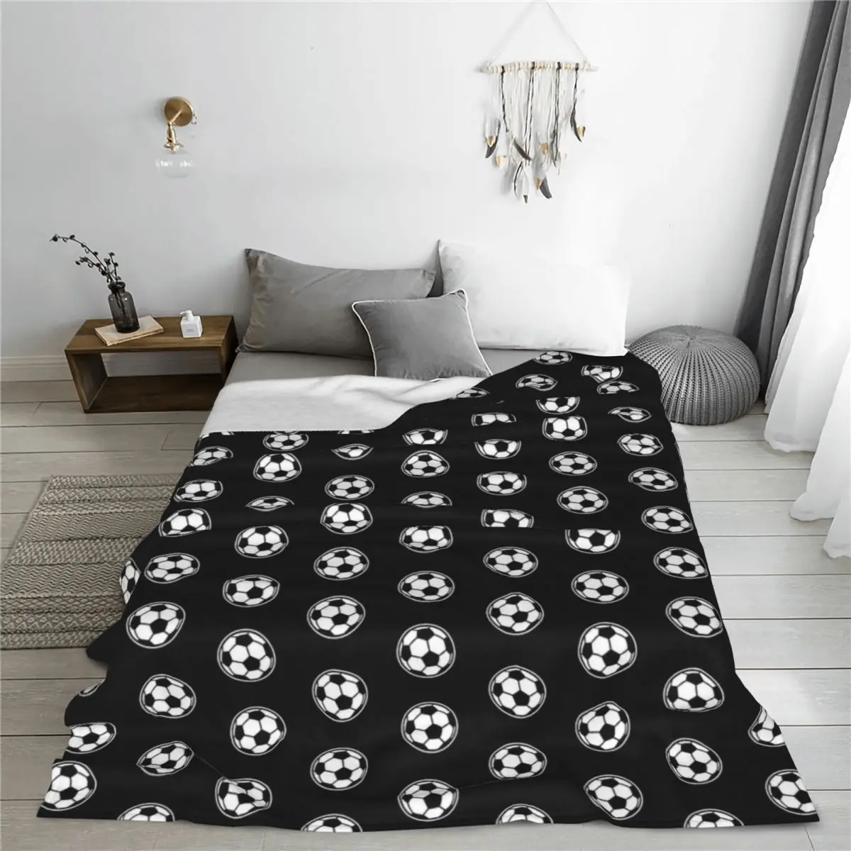 Soccer Ball Football Icon Knitted Blanket Fleece Sports Lightweight Thin Throw Blanket for Car Sofa Couch Bedspread