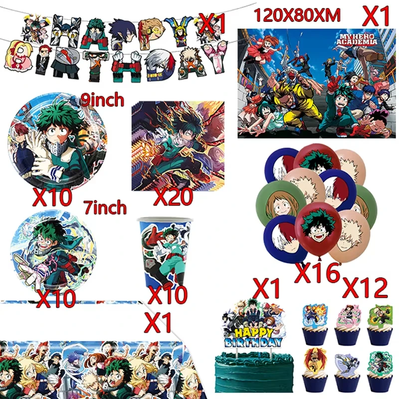 My Hero Academia Geburtstagsparty-Dekoration, Einweggeschirr, Tassenteller, Ballon-Hintergrund, Banner, Kinderbevorzugung, Babyparty-Zubehör – Detail 16