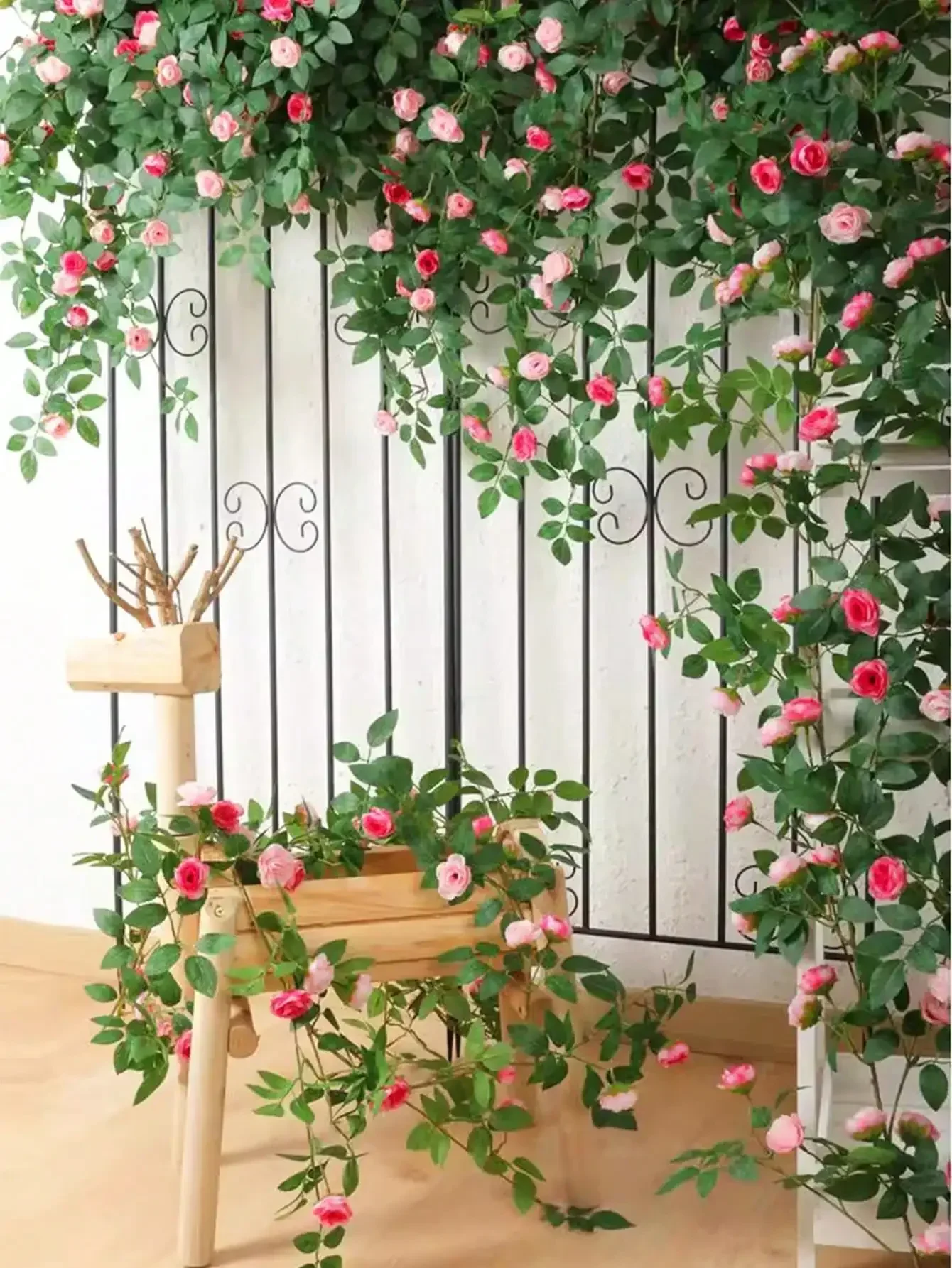 Guirnalda de flores rosas flexibles, rosas salvajes de seda Artificial, hojas de vid, pared, chimenea, valla, enrejado, decoración de habitación de fiesta de boda