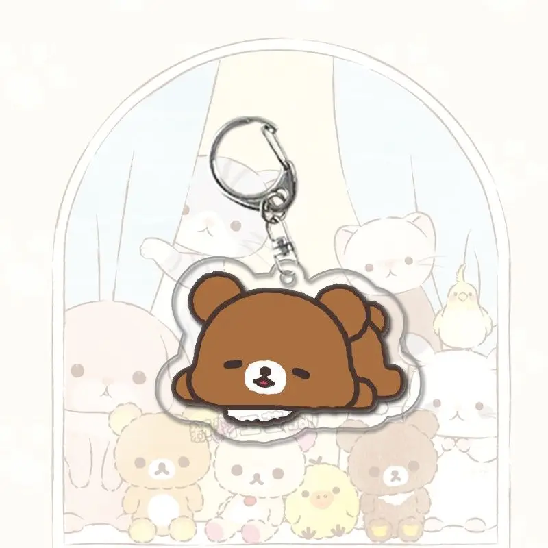 Rilakkuma dos desenhos animados bonito urso acrílico chaveiro estudante mochila pingente decoração acessórios chave meninas presente de aniversário