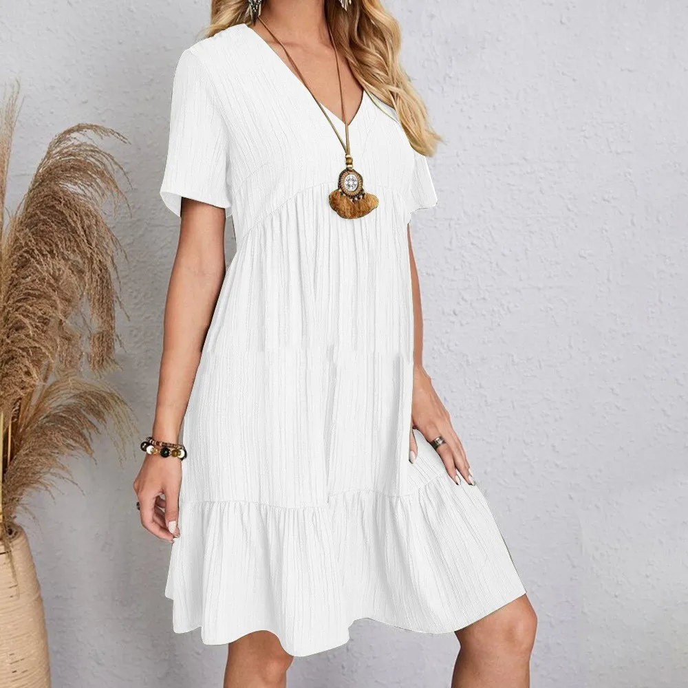 Abiti peplo estivi da donna a 15 colori con scollo a V manica corta vita ampia abiti da vocazione casual solidi Boho abiti eleganti larghi