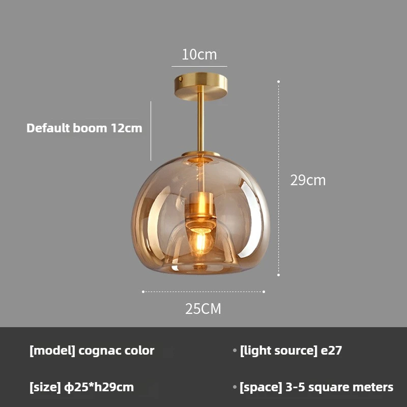 LED-plafondlamp Nordic cognac rookgrijs glazen plafondlamp moderne slaapkamer eetkamer gangpad decor creatieve binnenverlichting