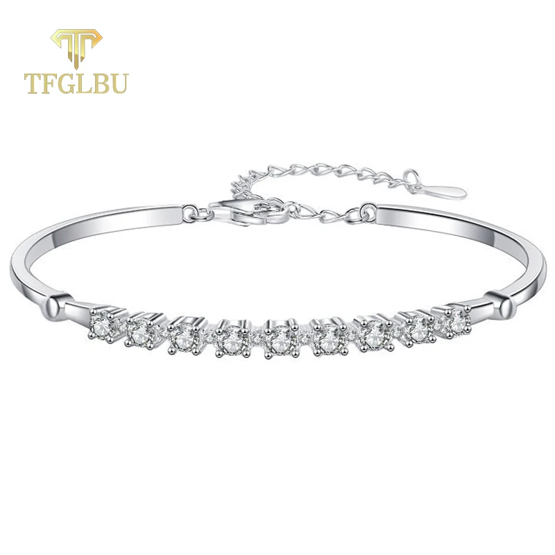 

TFGLBU 3mm All Moissanite Bracelet for Women Elegant 100%925 Sterling Silver Shine Diamond Adjustable Bangle Charm Fine Jewelry