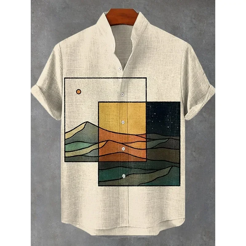 Herren Sunset Sea Waves Print Kurzarm Freizeithemd Harajuku Sommer Hipster Button Down Shirts Harajuku Strand Hawaiihemd