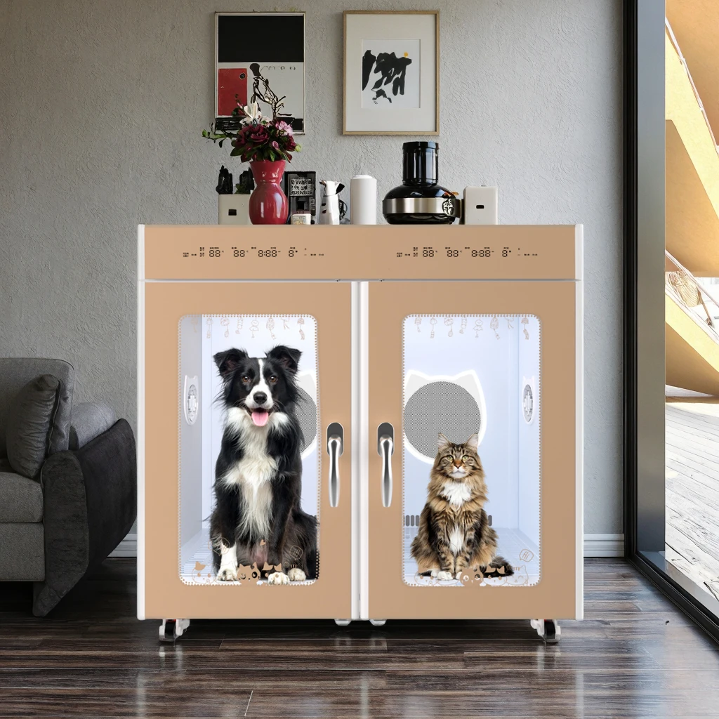 

60kg Large Stainless Steel Pet Dryer Box 4 Motors 2 Independent Controls Soft Combs Easy & Safe Automatic Grooming for Dogs Cats