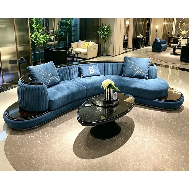 Leather sofa Italian light luxury villa mansion fabric living room furniture