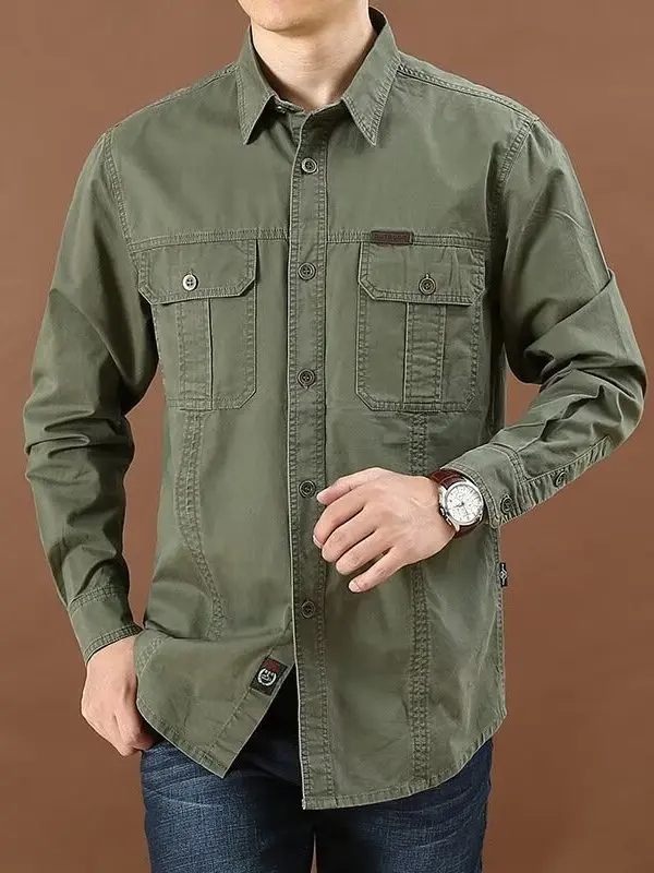 Men's Casual Long Sleeve Shirt Workwear Construction Site Laborer Style Autumn Outerwear Comfortable Wearing No Ironing Required