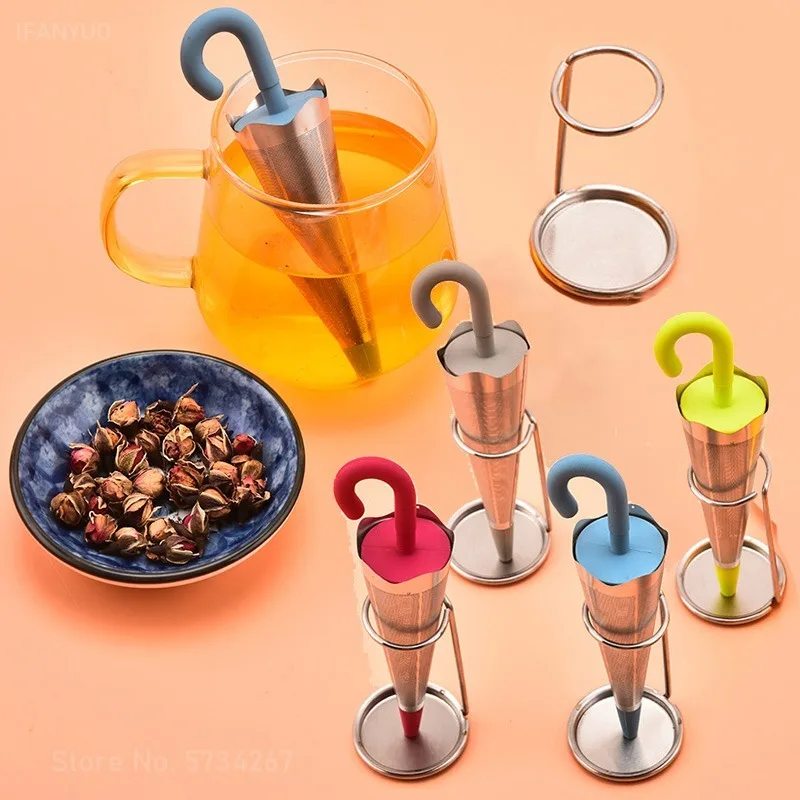 4 Colors Umbrella Shape Tea Infuser Silicone Stainless Steel Herbal Spice Strainer Filter Mesh Tea Maker Teapot Tool Teaweare