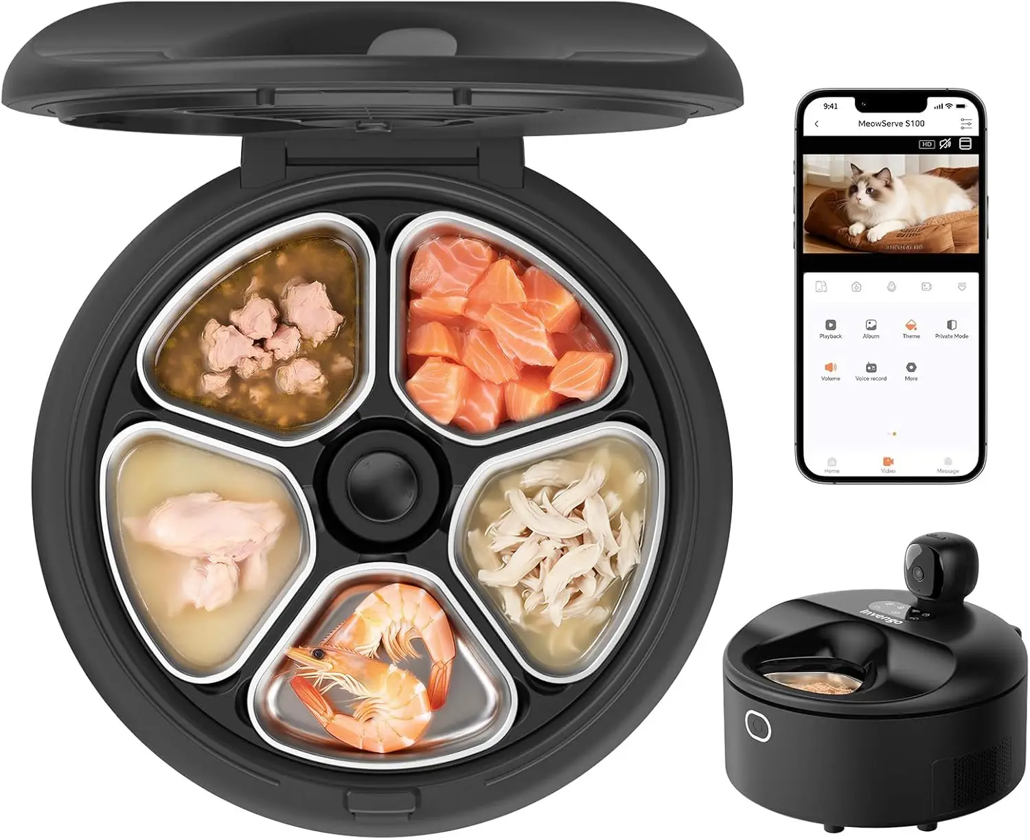 Automatic Wet Food Cat Feeder with 3MP Camera, App Control, Dual Semiconductor Cooling, Heating
