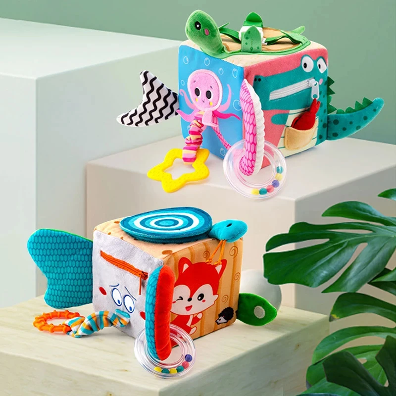 Soft Cloth Cube Educational Baby Toy Activity Sensory Building Block Crib Stroller Hanging Toys Baby Plush Rattles Mobiles Toys