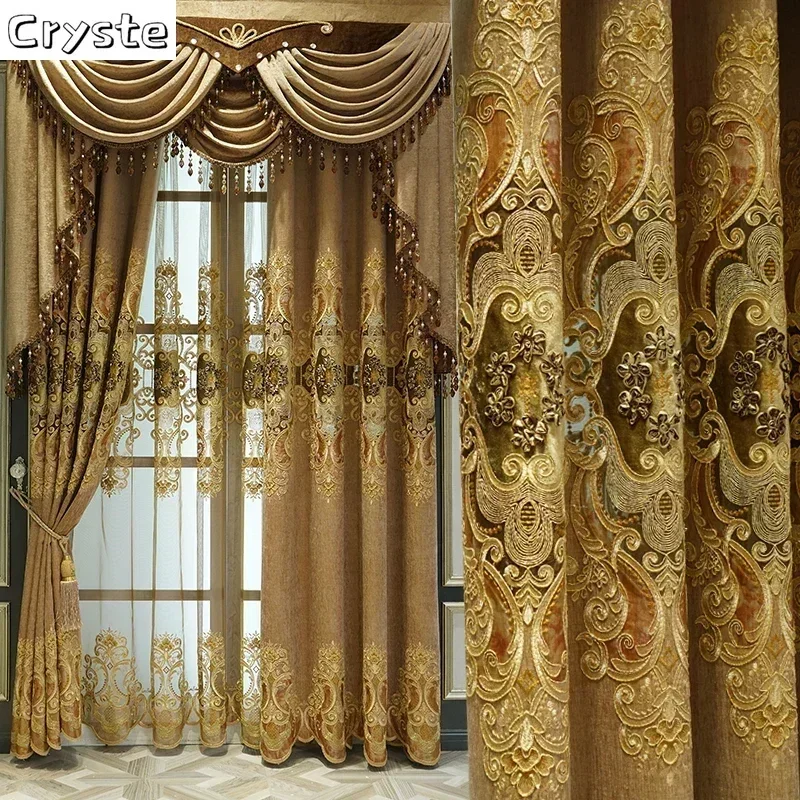 

Embroidered Curtains for Living Room Dining Bedroom Valance European Style Chenille Luxury Shading Elegant Custom Windows