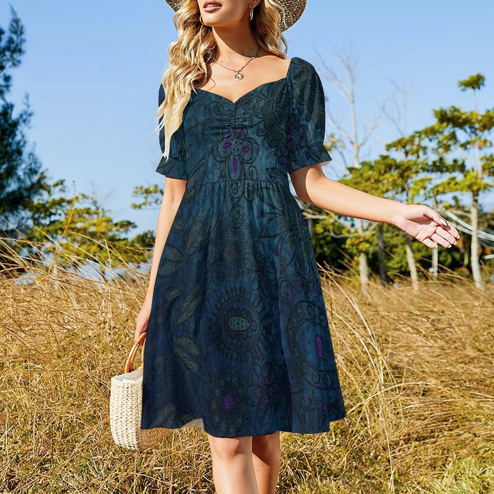 Vintage blue and mauve fabric Dress elegant party dress for women 2023 cute dress Beachwear