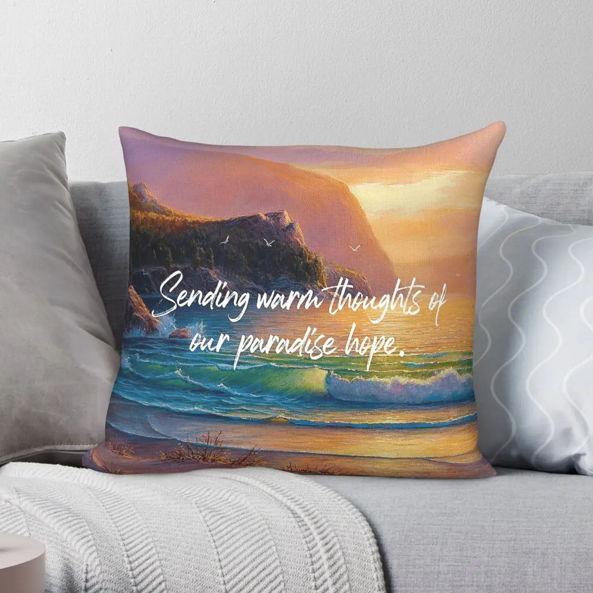 Thoughts Of Our Paradise Hope Square Pillowcase Polyester Linen Velvet Creative Zip Decorative Sofa Seater Cushion Cover 18