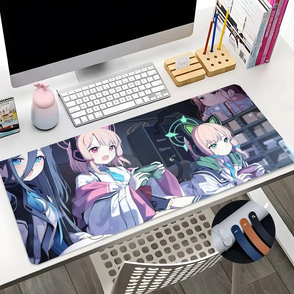 anime azul arquivo mouse pad menina bonito tamanho grande office desk protector mat couro pu impermeavel desktop gamer 600x300 01