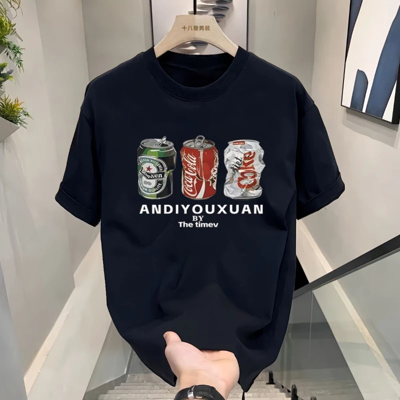 

Американский тренд High Street, повседневная мужская футболка с короткими рукавами и принтом, мужская новая летняя свободная летняя футболка из чистого хлопка с короткими рукавами
