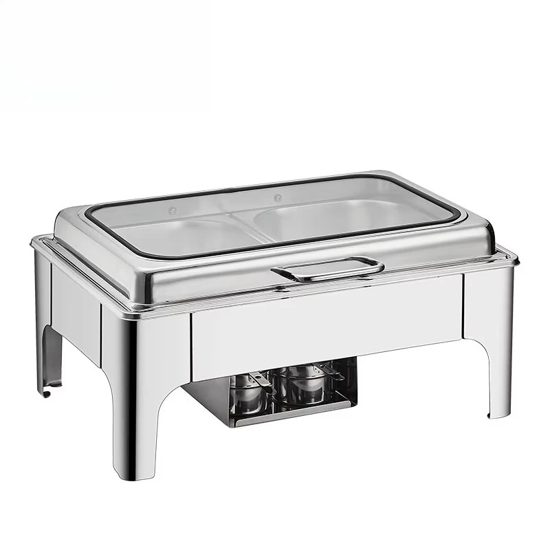 Stainless steel rectangular buffet hot pot buffet heater hydraulic glass cover 9 liters 13 liters