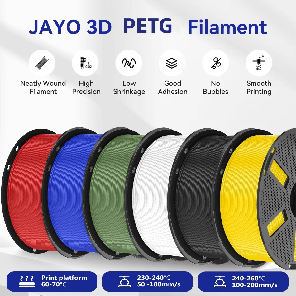 Image of JAYO 6 Rollen 3D PETG/PETG Klares Druckerfilament 1,75MM Ungiftig & Blasenfrei Sauber Gewickelt 3D 99% FDM DIY Geschenk PETG-Material für 3D-Drucker & Stift