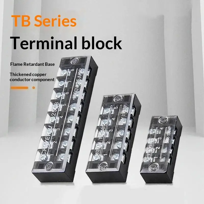25A 600V Dual Row Barrier Screw Terminal Block Wire Connector TB Series 3 4 5 6 8 10 12 Positions Ways