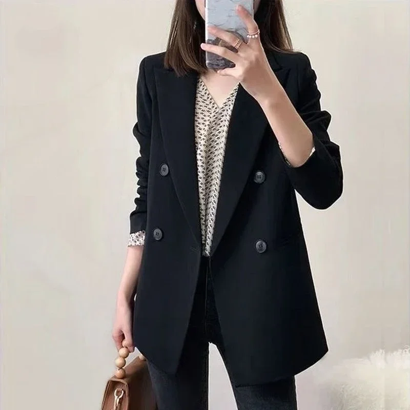 

Women's New Black Blazer Spring Autumn Korean British Style Loose Fit Elegant Stylish Versatile Daily Commute Office Wear