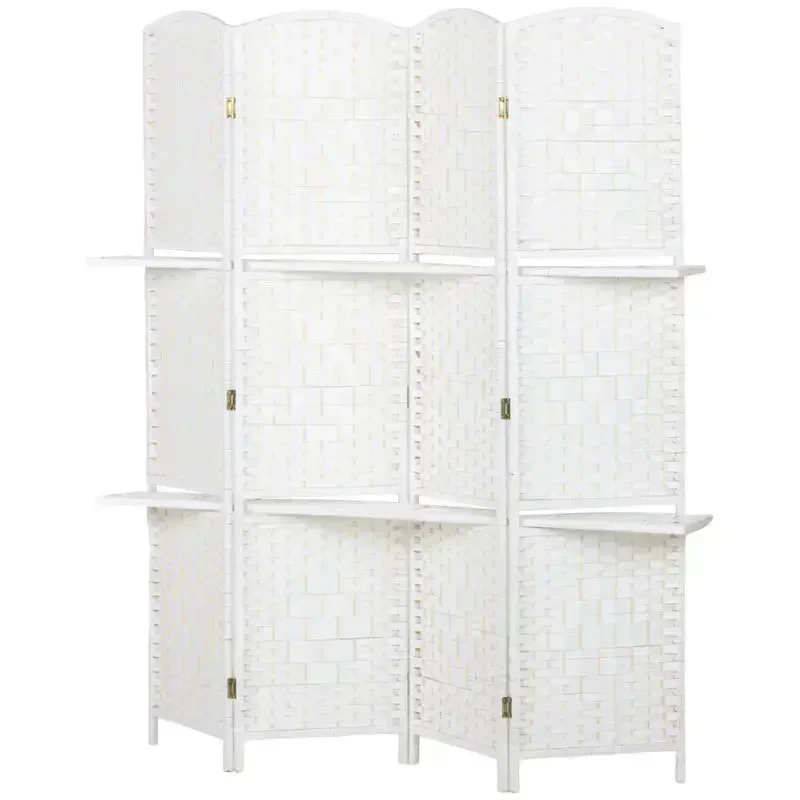 Paravent séparateur de pièce 4 panneaux 160 x 170 cm avec 2 étagères, pliable, en bois