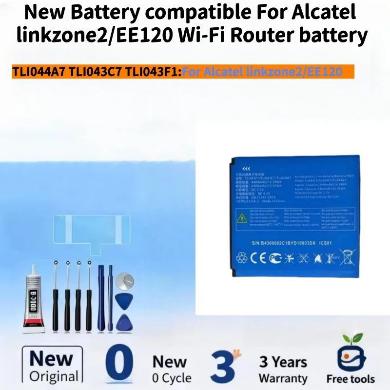New Battery Compatible For TCL Alcatel linkzone2/EE120 Wi-Fi Router Battery 4400mAh TLi043F1/TLi043C7/TLi044A7 + Free Tools