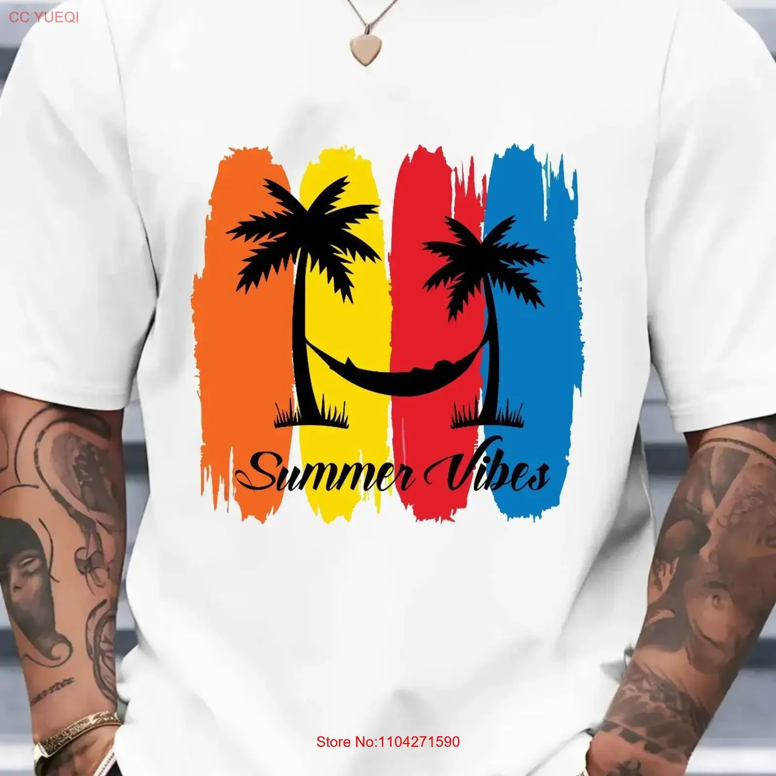 Summer Vibes T Shirt Palm Trees Hammock Design Beach top vintage Washed Top For Everyday Wear homme Stretched Casual Unisex