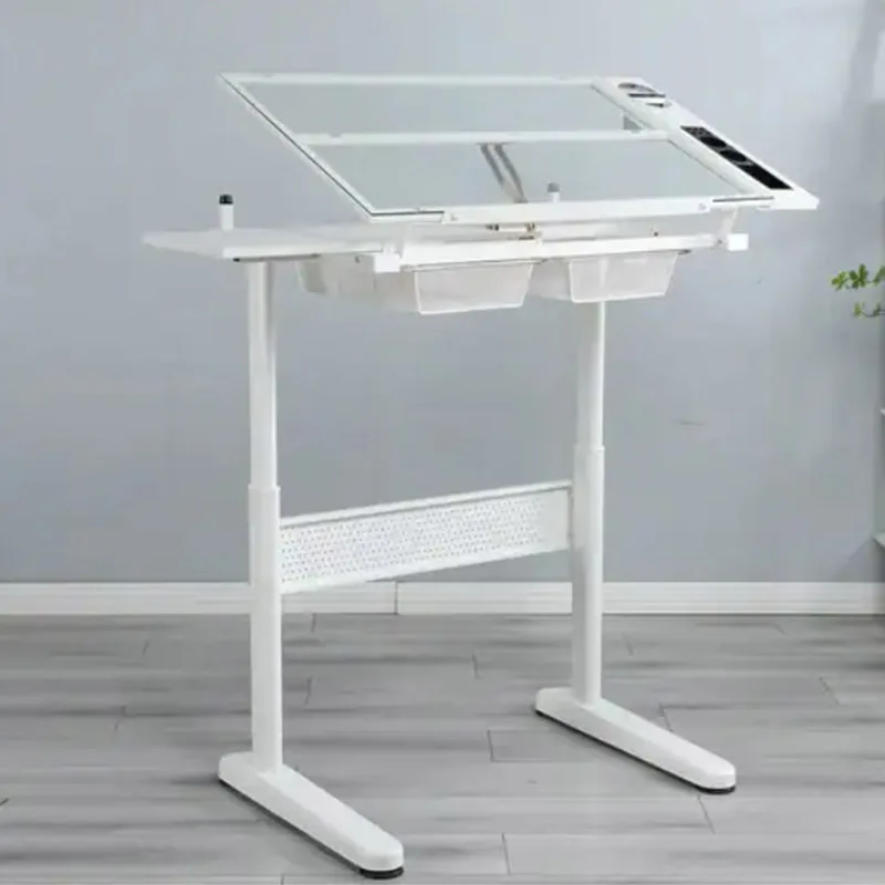Glass Table Drawing Drafting Table Art Folding Lifting Table School Furniture Height Adjustable