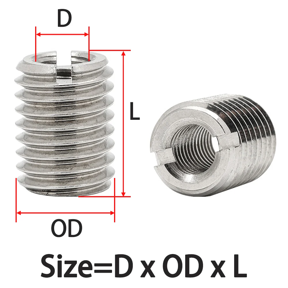 304 Stainless Steel Thread Repair Insert M2-M12 Slotted Self-tapping Screw Sleeve Inside Outside Thread Insert Adapter Nut