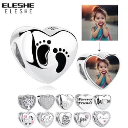 Eleshe romântico personalizado foto coração encantos caber pulseira original 925 contas de prata esterlina diy jóias originais fazendo