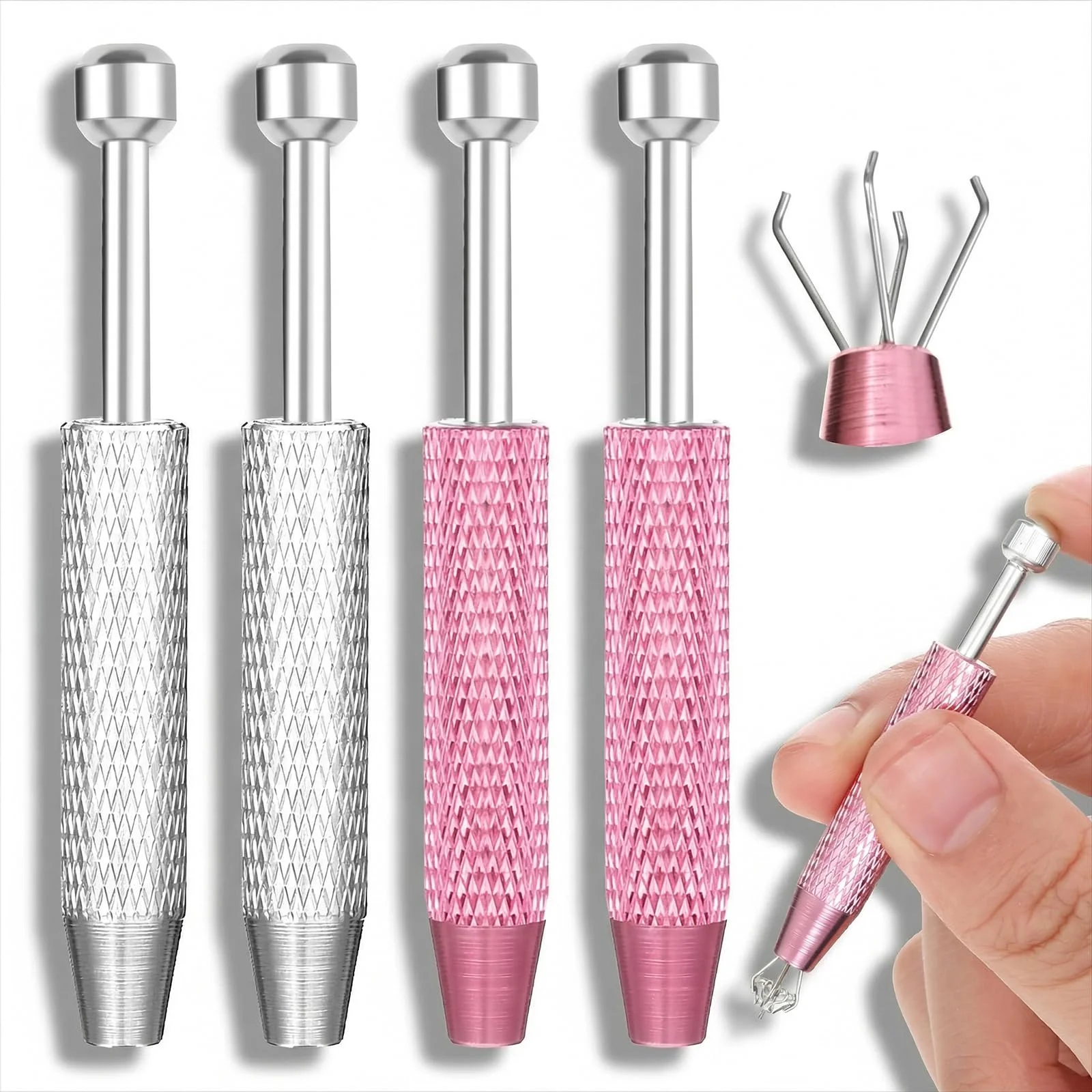 1pc Piercing Ball Grabber Tool Diamond 4 Claw Tweezers Piercing Assistant Pen Stainless Steel Jeweler Pick Up Tool Gem Picker