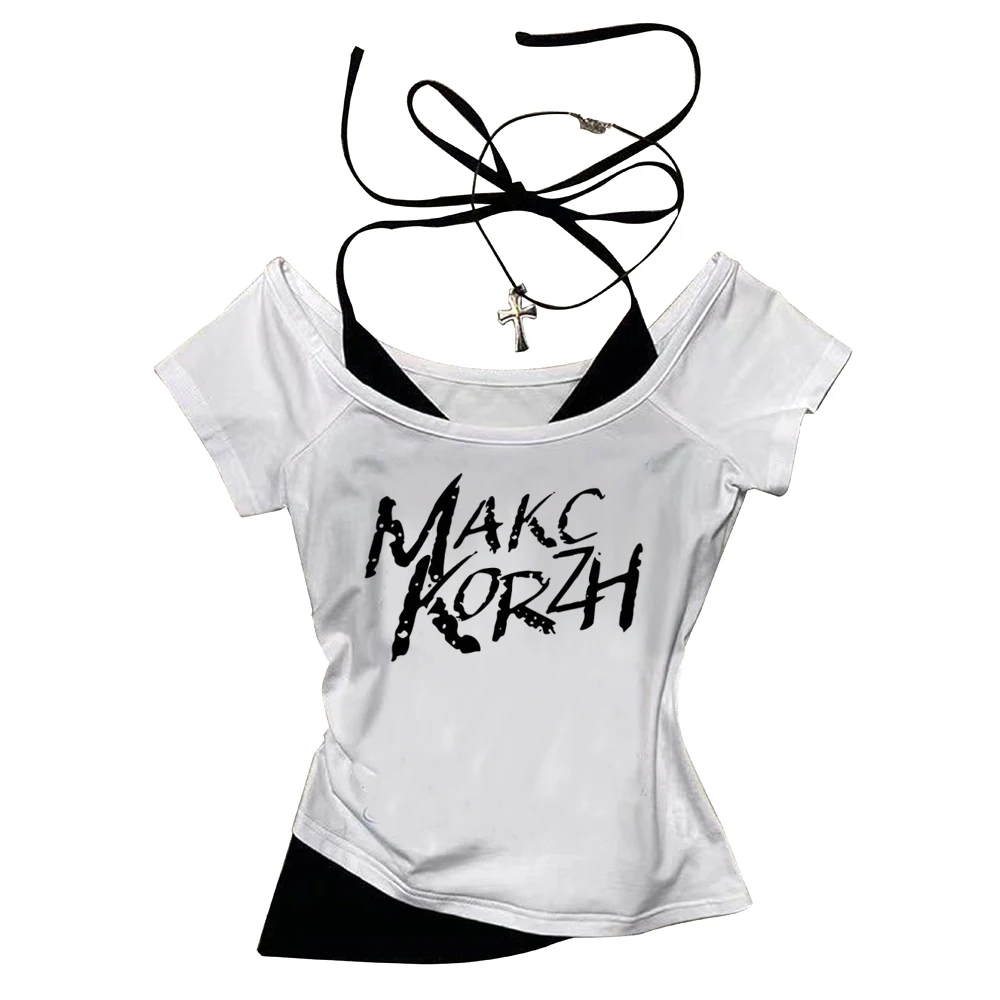 Max Korzh crop top teen party gothic scene  graphic baddie t-shirt dollette cutecore baddie gyaru grunge