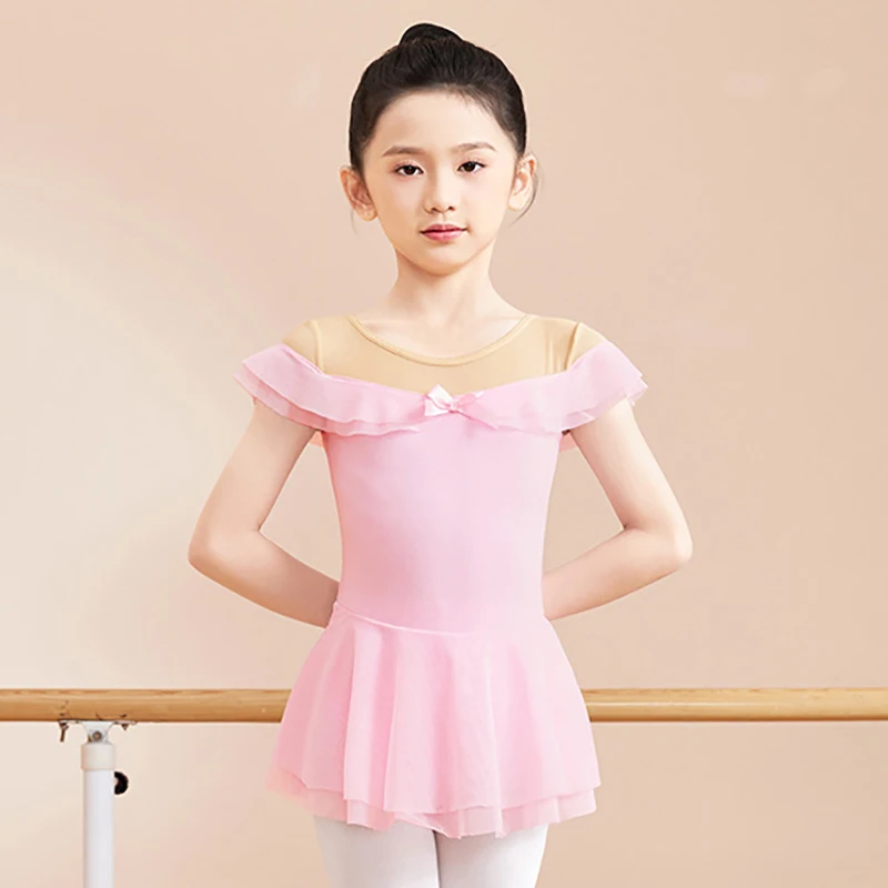 Children's Dance Costume Ruffles Ballet Practice Jumpsuit Kids Girls Artistic Examination Gymnastics Leotard Bailarina Dancewear