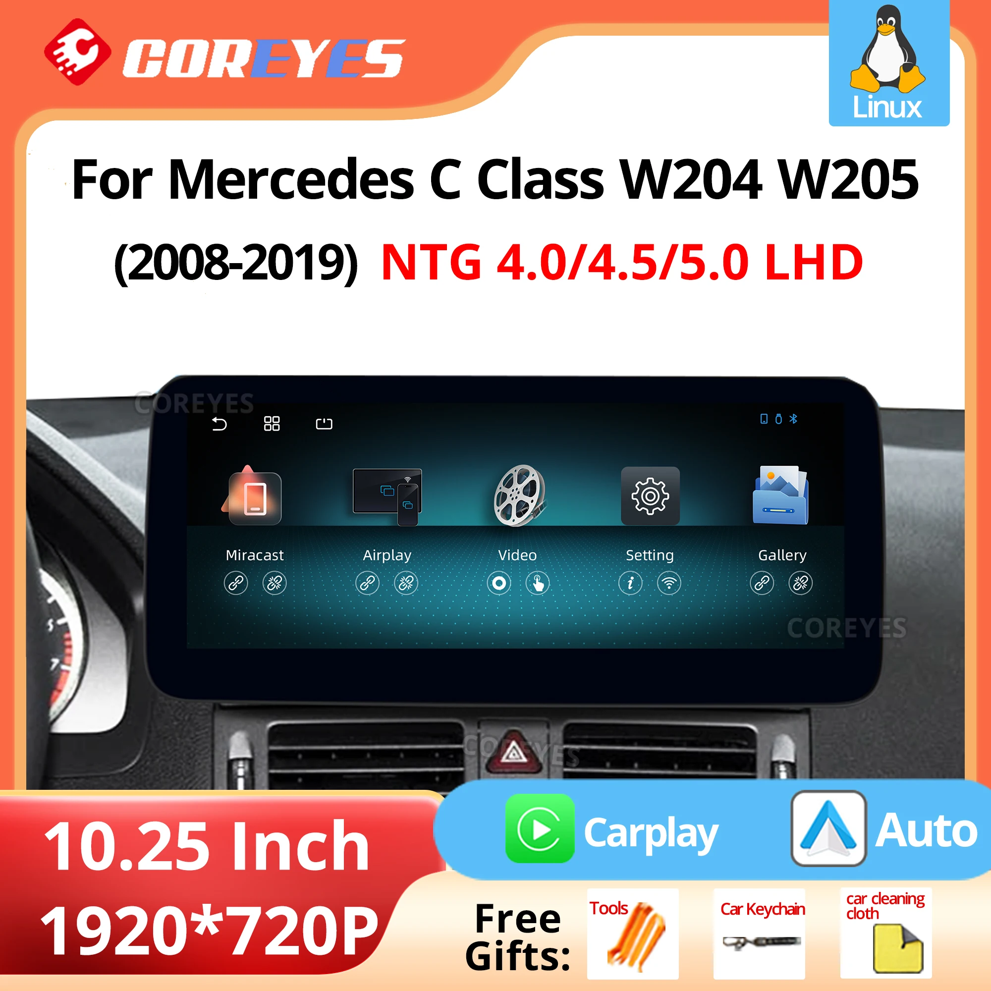 Для Mercedes C Class W204 W205 2008-2019 NTG 4.0 4.5 5.0 LHD 10,25 