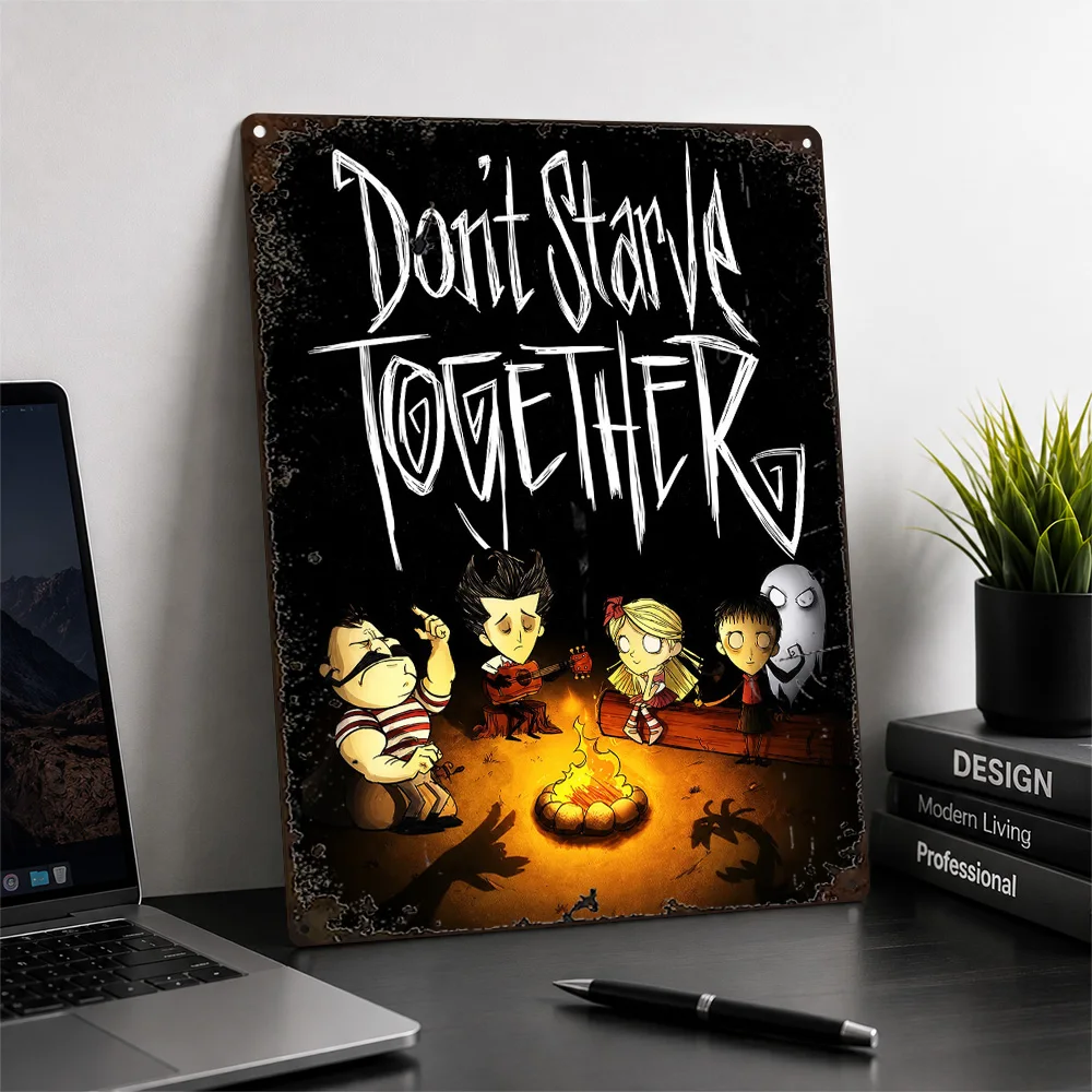 Don't Starve Together Campfire Textured Metal Poster Illustrated Wall Art For Home Office Customized Aluminum Sign Gamer Gift
