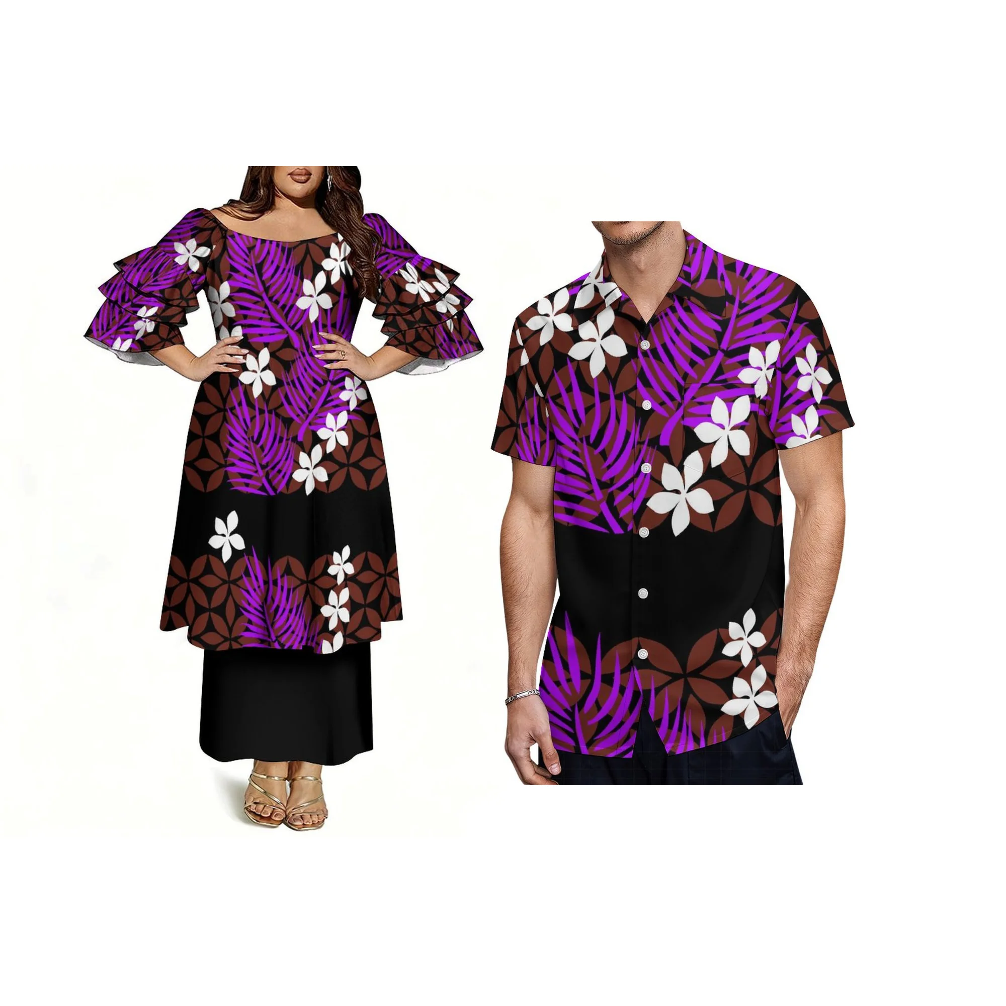 

Wholesale Customized off the Shoulder Dress Fashion Three Layer Sleeve Prom Samoa Puletasi Dress Two Piece Outfits
