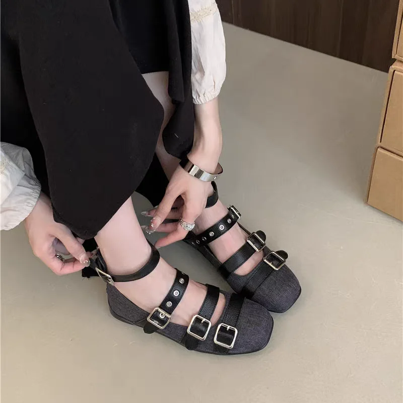 

Women Flats Shoes Summer 2025 Casual Ballet Dance Dress Shoes Women Sandals Designer Buckle Walking Round-toed Zapatillas Mujer