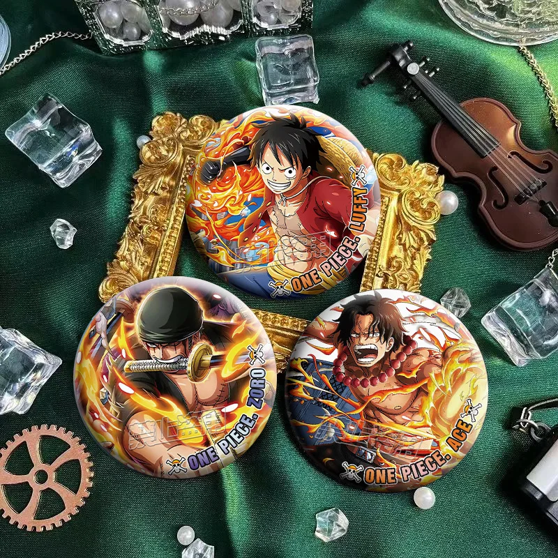 75mm Anime One Piece Double Flash Reflective Bar Badge Cartoon Character Luffy Zoro Ace Cool Brooch Decoration Toy Kids Gift