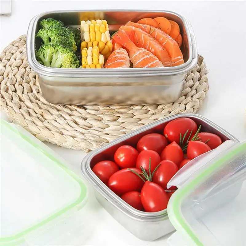 Sealed Box Containers For Food Bowl Lid Metal Stainless Steel Insulation Food Container Grade Kitchen Food Storage Box Jars