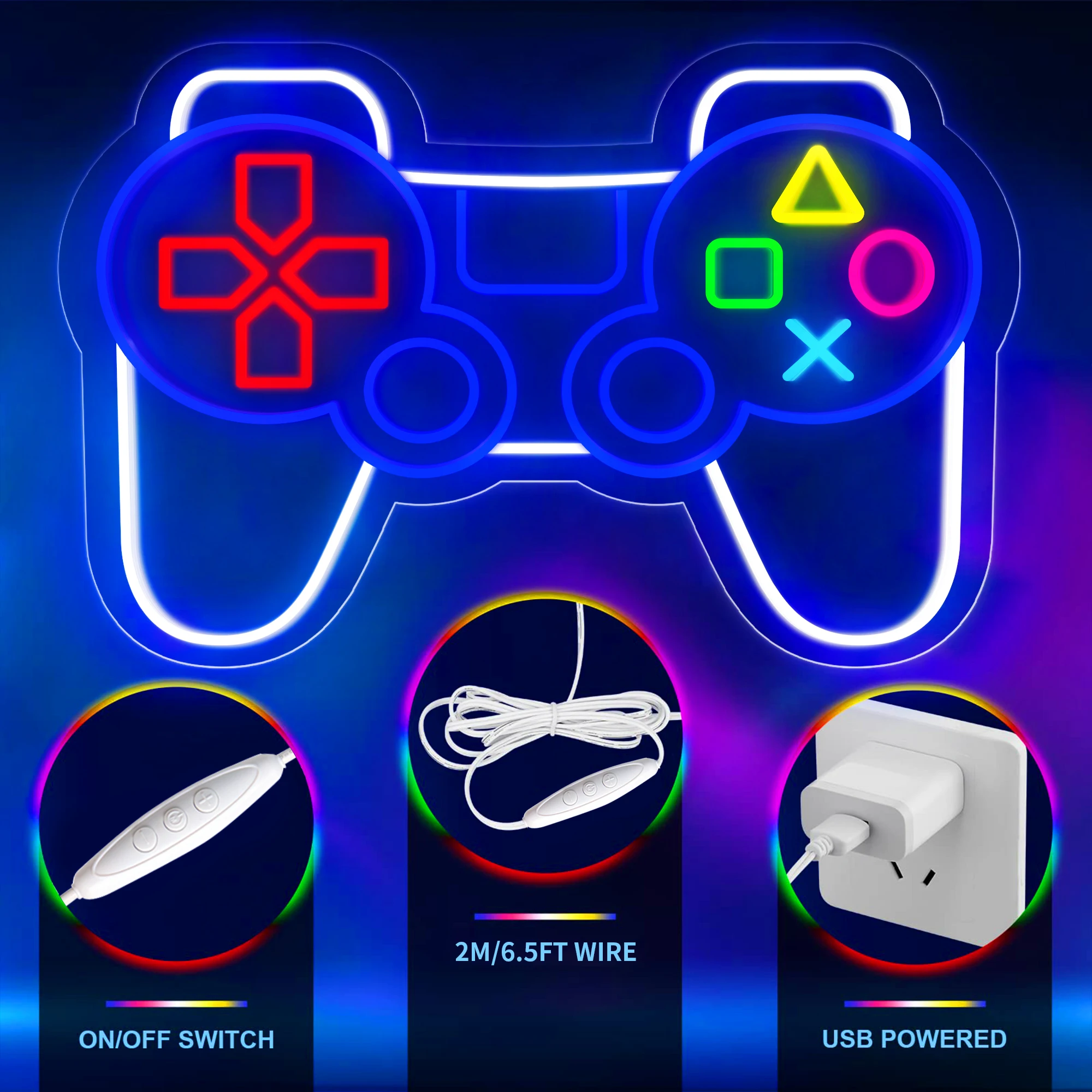 Gamer Neon Gamepad Vorm Neon Gaming Teken voor Jongens Kamer Dimbare LED Game Controller Neon Adapter Aangedreven Kamer Deco ration