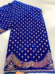 Royal Blue African Velvet Sequins Lace Fabric 2024 Hight Quality Nigerian Luxury Beaded Lace Fabric For Women Christmas Dresses