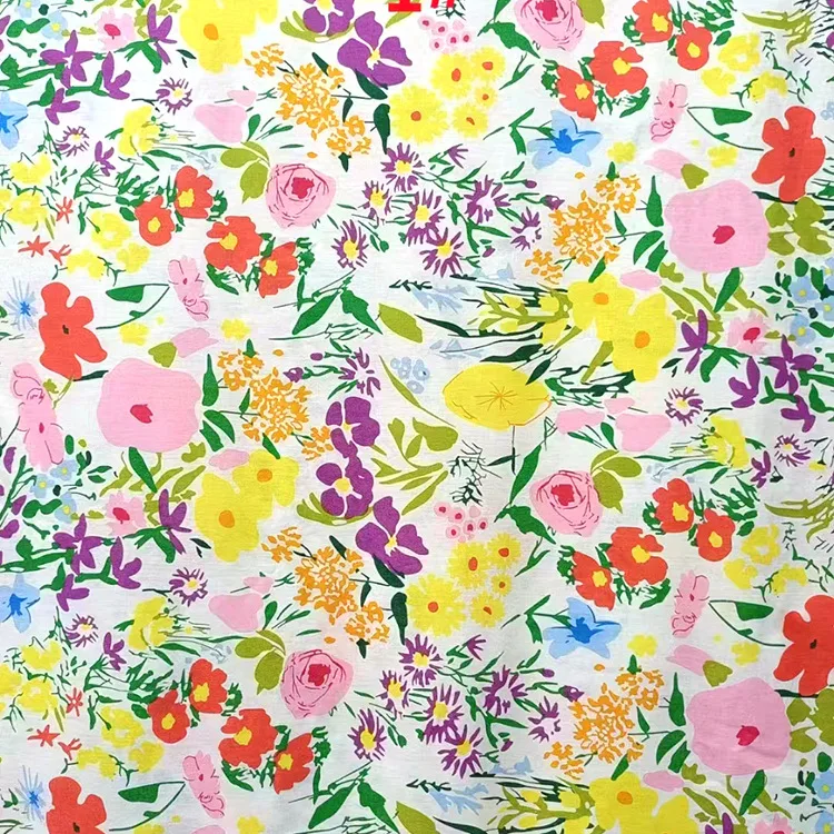 Colorful Cotton Poplin Printed Fabric Small Fresh Children's Clothing Shirt Dress Pure Cotton Active Flower Printing