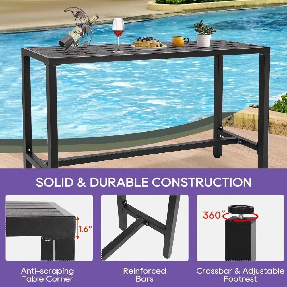 Outdoor Bar Table, 63 Black Patio Counter Height Bar Table, Outdoor Console Table with Weather Resistant Waterproof Top for Hot