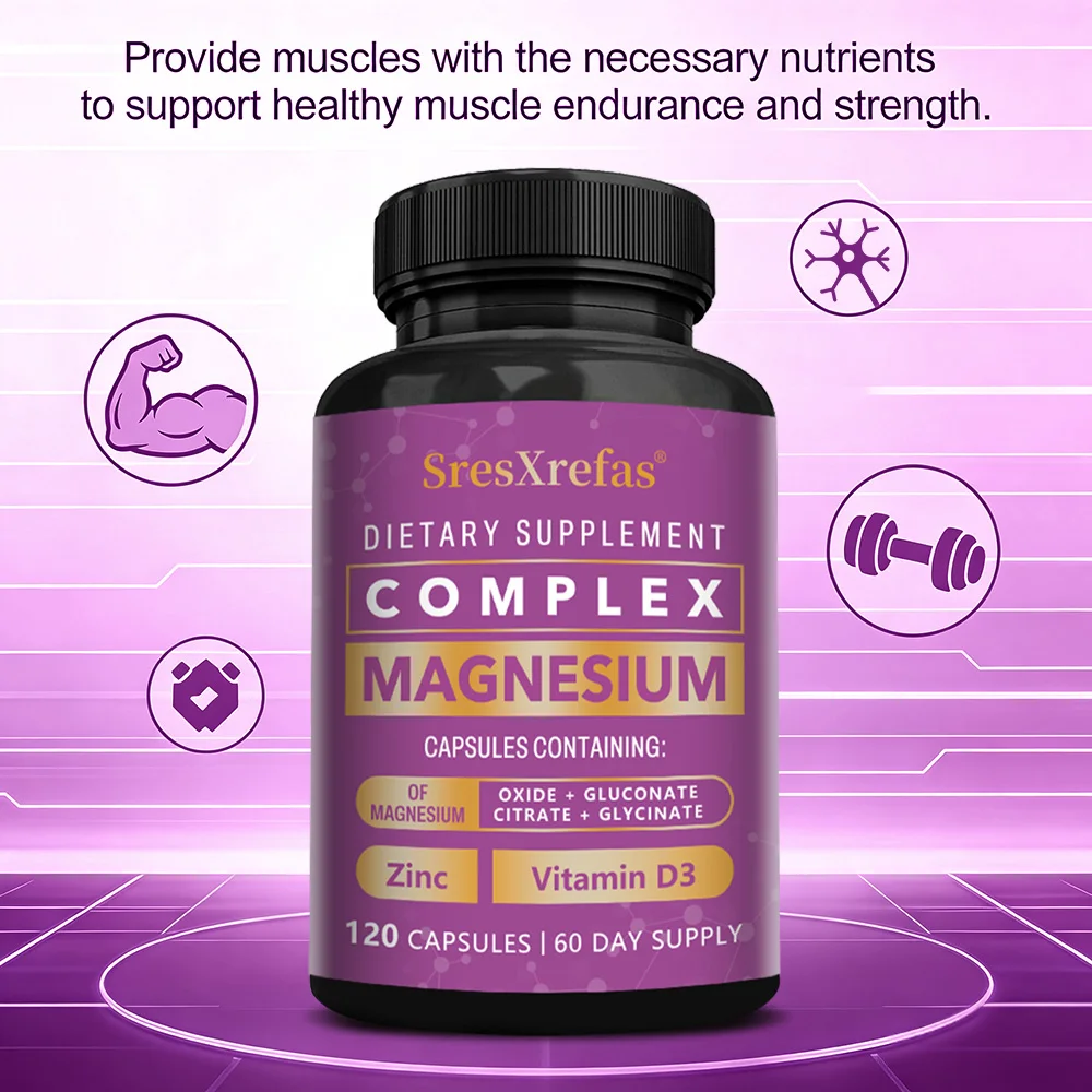 Magnesium Complex Capsules, Magnesium Citrate & Oxide, Supports Muscle Bone & Sleep Health, Relieves Anxiety, Non-GMO Vegetarian