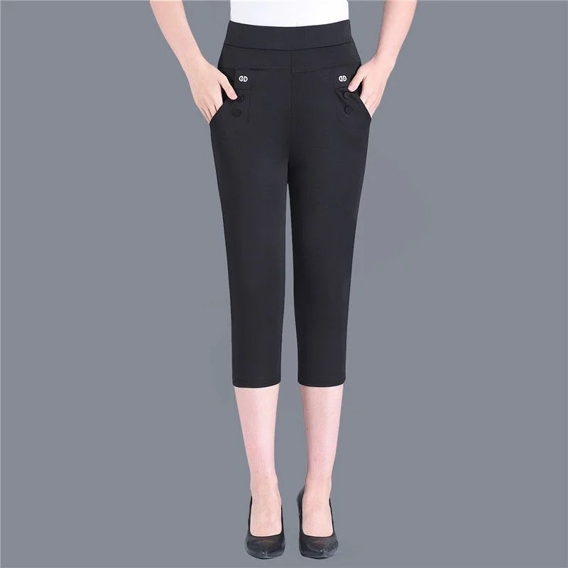 Women Capris Fashion High Waisted Stretch Skinny Pencil Pants Casual Slim Solid Color Calf Length Pants Summer Women\'s Breeches