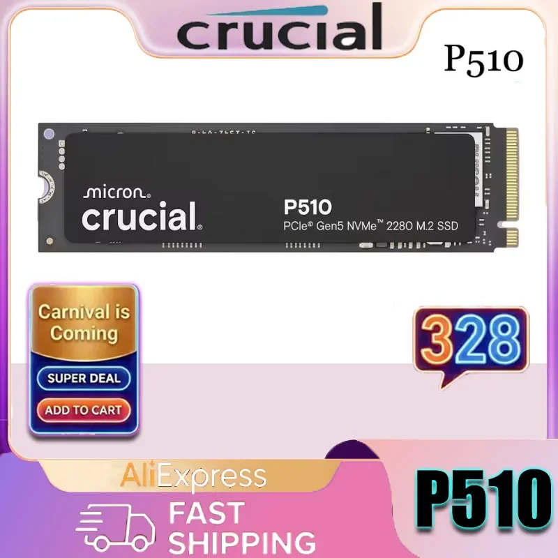 Crucial P510 1TB/2TB Gen5 NVMe SSD、PCIe 5.0 M.2 2280 SSD、内蔵ソリッドステートドライブ、ノートパソコン、デスクトップ対応
