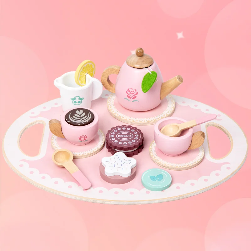 ألعاب حفلات الشاي الخشبية للأطفال الصغار - أدوات المائدة والحلوى المحاكاة، لعب التظاهر بين الوالدين والطفل، ألعاب وهدايا للأطفال #5