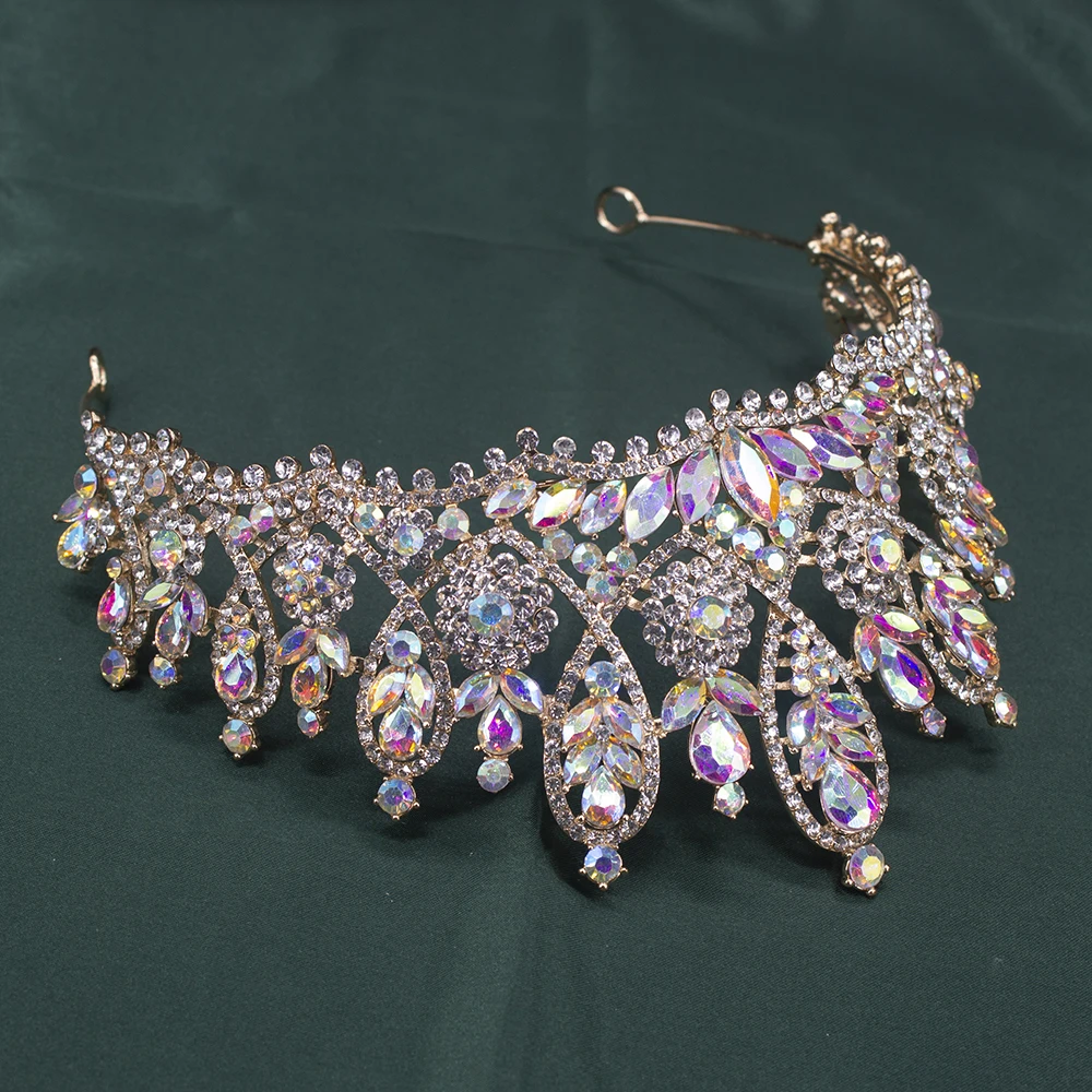 ​ تيارا زفاف من حجر الراين الملكي الملكي وغطاء رأس للولائم الكريستالية للسيدات ​ إكسسوار شعر تاج الزفاف لحفلات المهرجانات للنساء